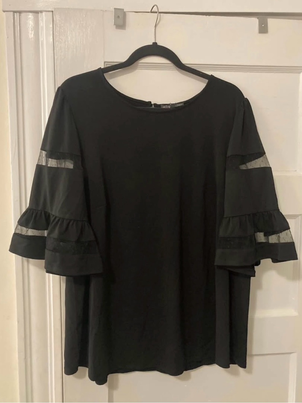 Adrianna Papell Black Ruffle Sleeve Tunic Top